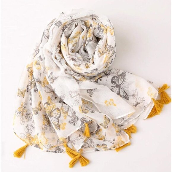 All-over butterfly  Print  Scarf Tassels Lightweight womens shawl wrap - Picture 3 of 3